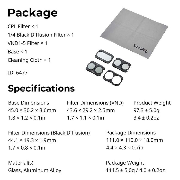 SmallRig 6477 - Split filter Kit para DJI Osmo Pocket 4P - SELADO