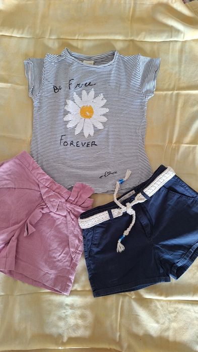 Комплект Zara Girls 122-128 см: футболка з ромашкою + рожеві та темно-сині шорти