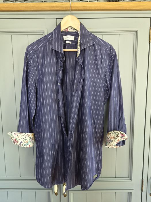 Luksusowa koszula Baldessarini Hugo Boss 43 XL granatowa w paski wloska