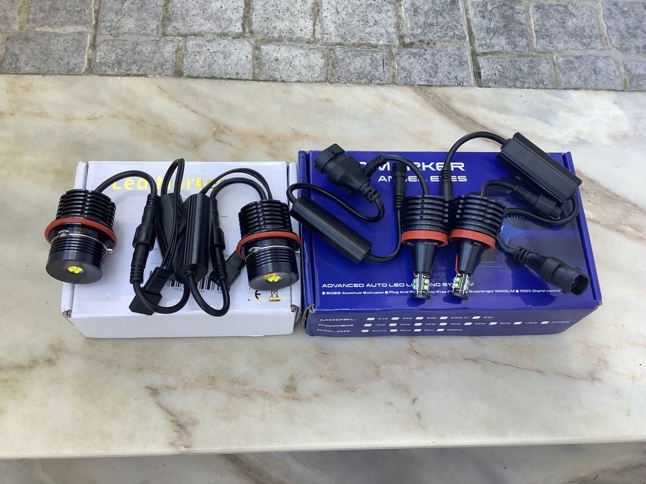 Bmw e90 e87 e60 led angel eyes brancos lux 160w farois bixenon novos