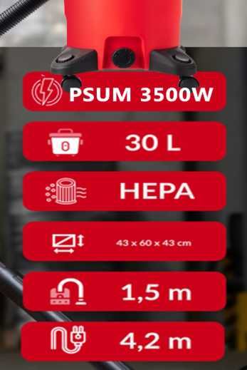 Odkurzacz przemysłowy bezworkowy • 3500W • 30L • otrząsacz pyłu gipsu
