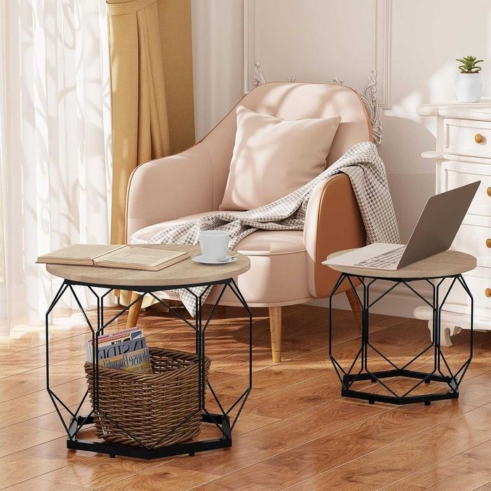 Zestaw 2x Stolik Kawowy Do salonu Woltu Jasny Dąb Loft Industrial