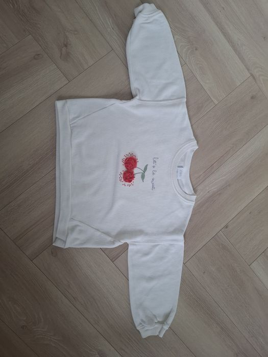 Zara bluza 110 wisienki biała kremowa