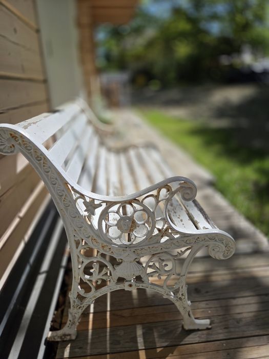 Ławka ogrodowa zewnętrzna, tarasowa, żeliwna, antyk