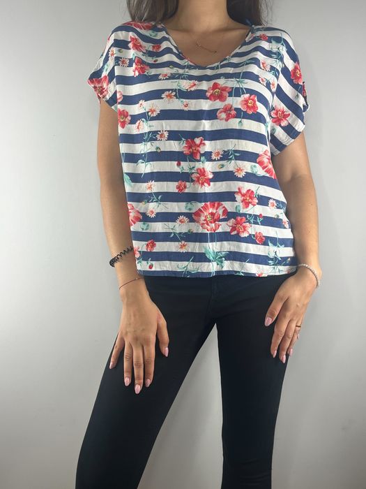 Bluzka w paski z kwiatami wiskozowa Primark rozmiar 42 XL
