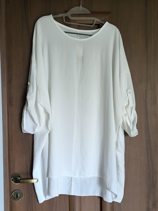 Tunika niegniotek oversize biała rękaw podpinamy