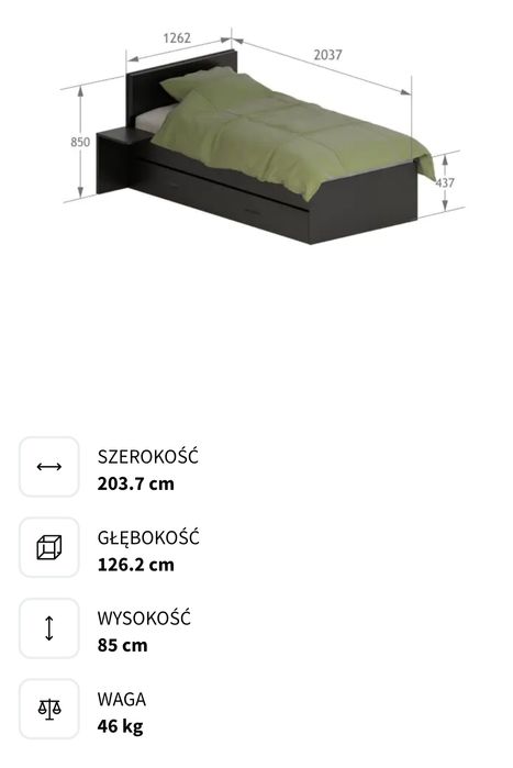 Łóżko dziecięce Meblik 120x200 S Dark Anthracite z materacem