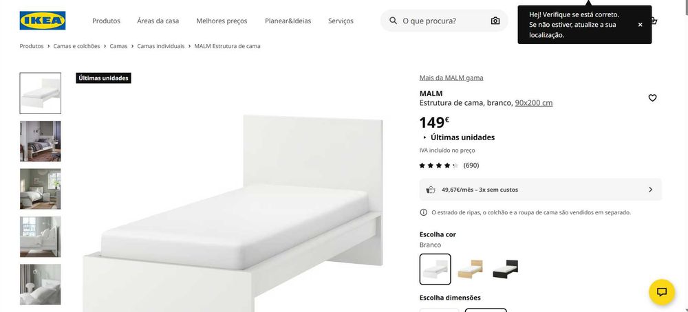 2 Camas - MALM Estrutura de cama, branco, 90x200 cm