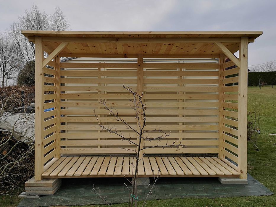 Drewutnia ogrodowa  3,14 x 1,1m, wiata na drewno  z dachem prostym