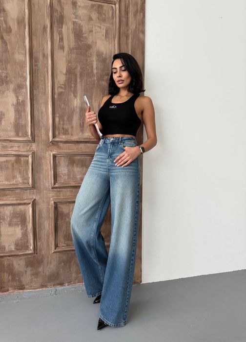 джинси з ефектом потертих Висока  посадка  BAGGY FIT 42 р.