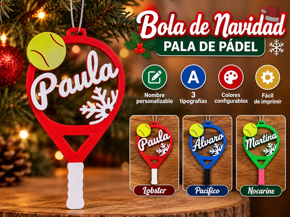 Adorno de Natal raquete de padel personalizável com nome