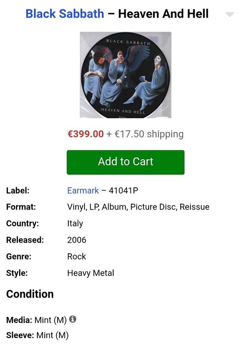 Black sabbath - heaven and hell RARO LP vinil picture disc