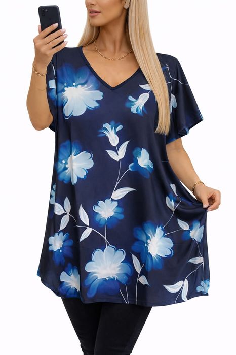 Bluzka plus size tunika duży rozmiar luźna 50/52/54/56 kwiaty