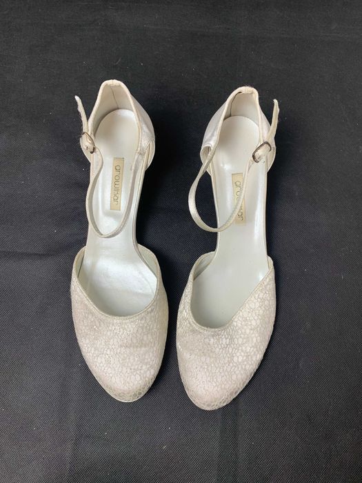 Buty ślubne czółenka Growikar 41 kaczuszki ecru sprzączka vintage y2k