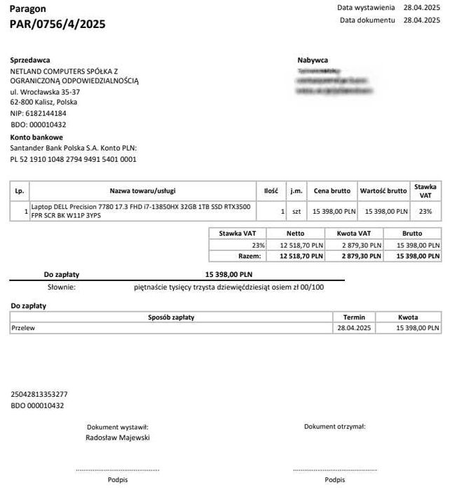 Dell Precision 7780 i7 / 32GB / RTX3500 / 3TB SSD / gwarancja 04/2028
