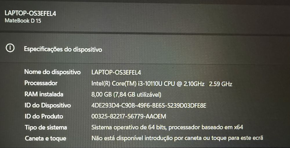 Portátil Huawei MateBook D15 i3 | 8GB RAM