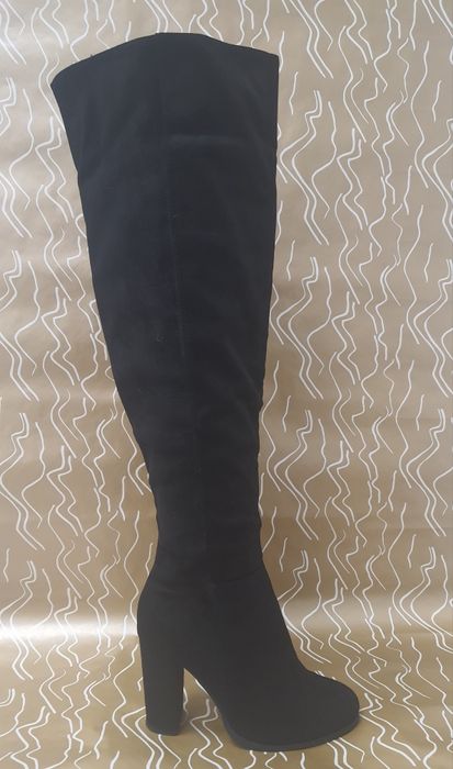 Muszkieterki kozaki czarne zamszowe na słupku wysokie