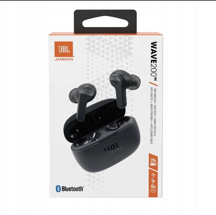 Słuchawki dokanałowe JBL Wave 200 TWS czarne Nowe plomba