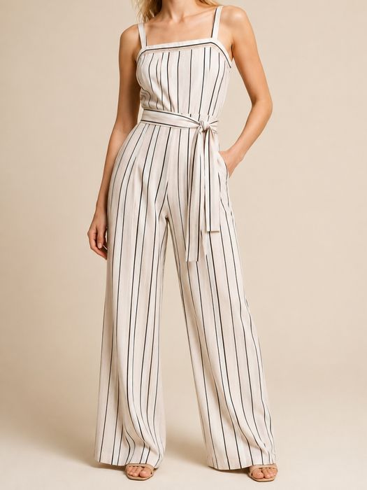 Lniany kombinezon New Look 38 M w paski, szerokie nogawki culottes, len i wiskoza