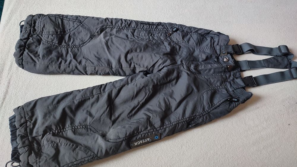 Spodnie zimowe z szelkami na śnieg szare grafitowe 110 116