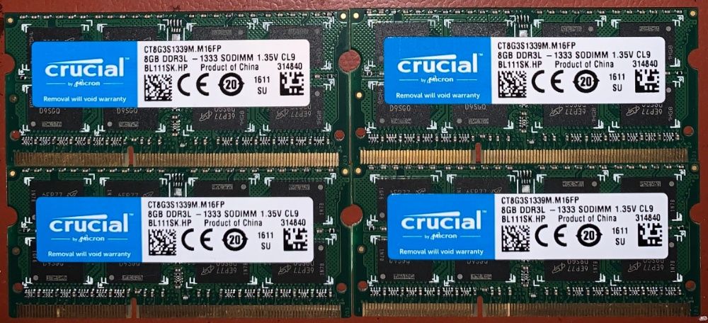 Память RAM 16GB (2x8GB) 32GB (4x8GB) PC3-10600 DDR3-1333 sodimm