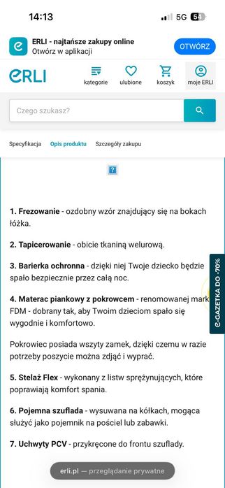 Łóżko tapicerowane LILI 160x80 szuflada + materac