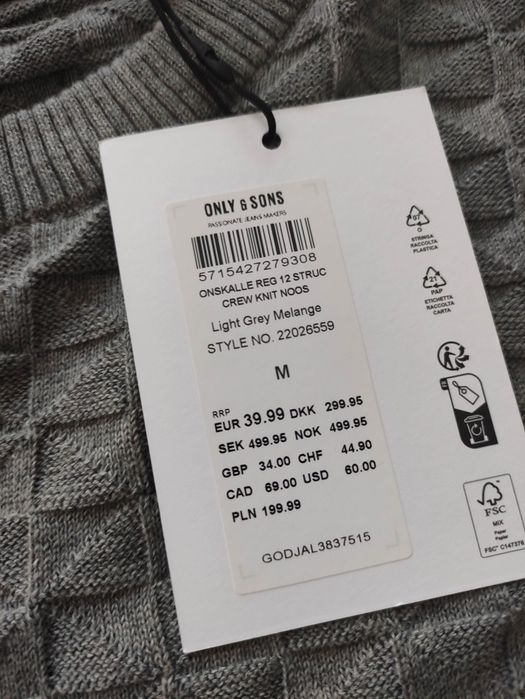 Sweter elegancki w kratke hit okazja M Only & Sons