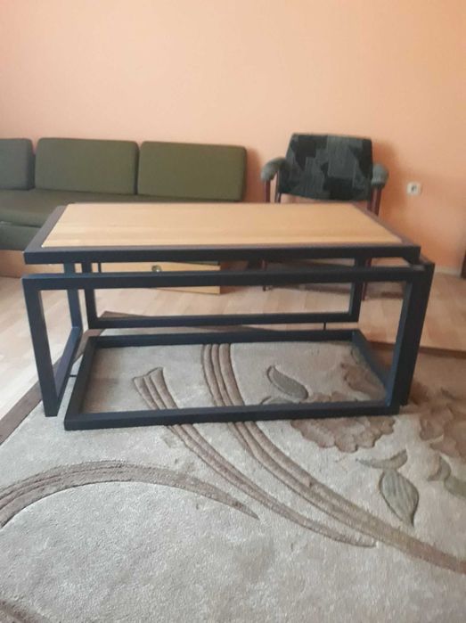 Stół kawowy, lewitujący, loft z blatem dębowym