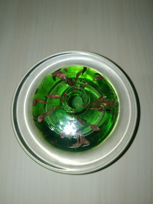 Vaso de Vidro Artístico Italiano Crisalcor – Verde com Detalhes Dourad