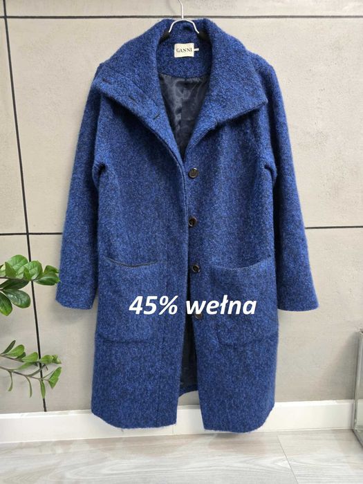 wełniany płaszcz Ganni rozm Xs/S Coat Refined Wool Blend