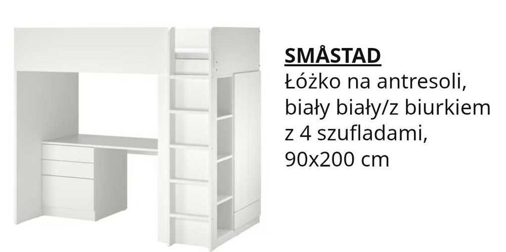 Łóżko piętrowe białe z biurkiem