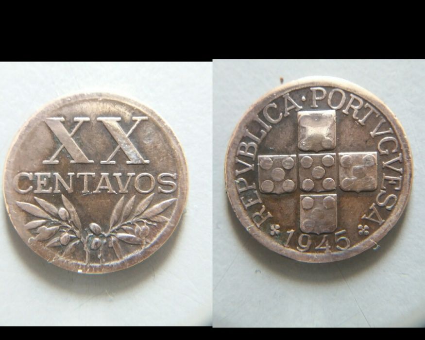 Lote de 5 moedas de XX centavos (Republica Portuguesa)