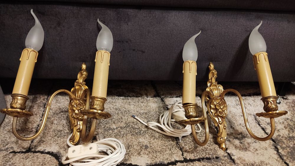 Komplet dwa mosiężne świeczniki kinkiety