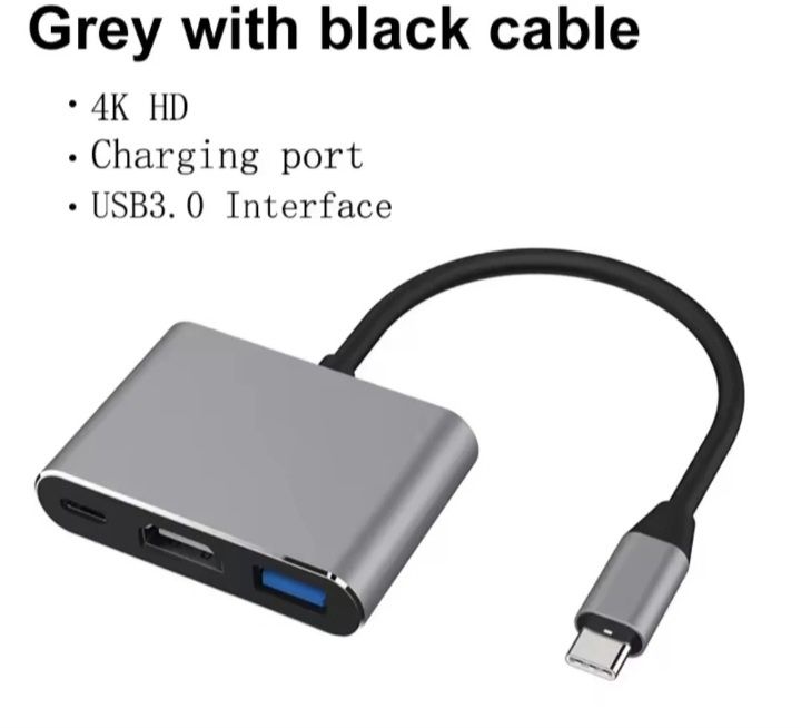 Hub USB-C compatível com HDMI 4K, USB 3.0 e USB-C com suporte para car