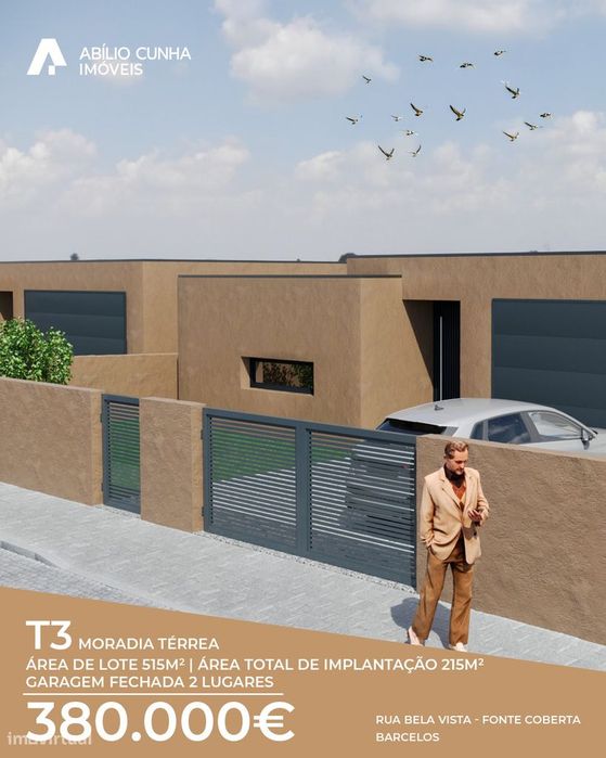 Moradia Térrea T3 com Garagem Dupla | Lote 515 m² | Fonte Coberta