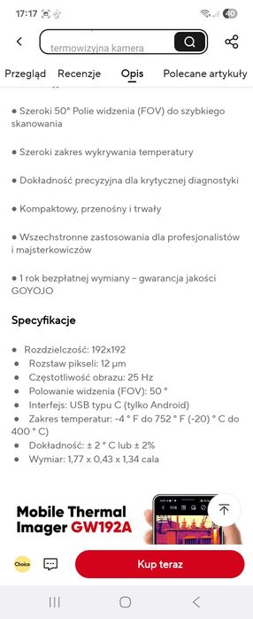 Kamera termowizyjna do smartfona 192x192