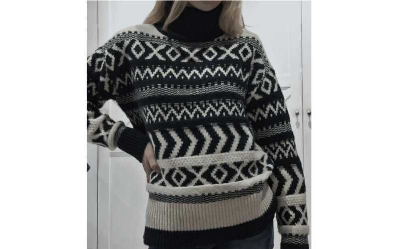 golf sweter z golfem w azteckie etniczne geometryczne wzory