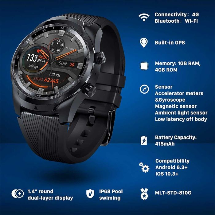 TicWatch S2 Smartwatch Android Wear GPS AMOLED połączenia kompas Wifi