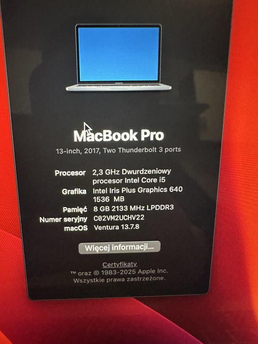 Macbook pro 13 cali 2017 i5