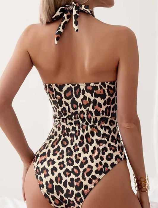 Білий та в Леопардовому принті суцільний купальник