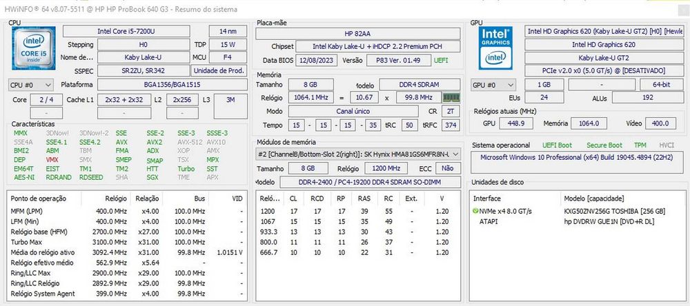 HP Probook 14" i5/8GB/256Nvme versão Profissional