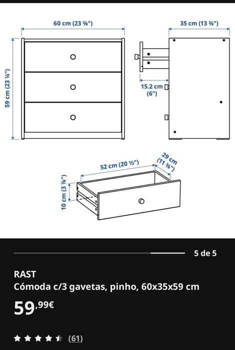 Cómoda com 3 gavetas