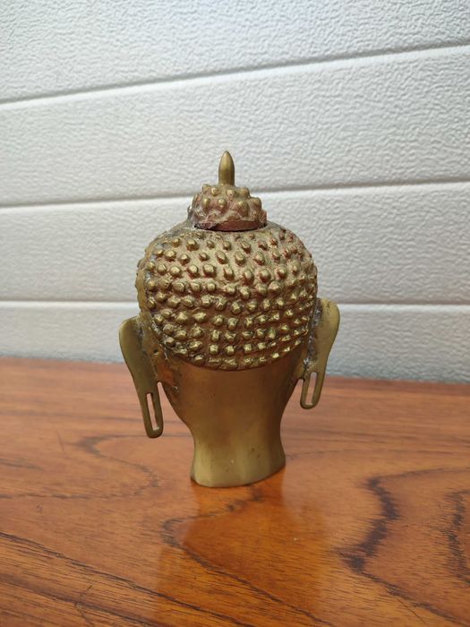 Mosiężna Głowa Buddy Masywna - Ciekawa - Vintage - design -R