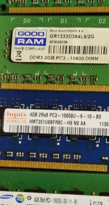 Pamięci RAM 2GBx2, 4GBx4 DDR3 6szt