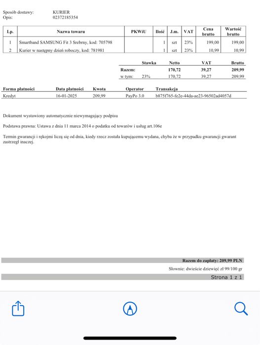 Samsung Galaxy Fit3 - stan idealny