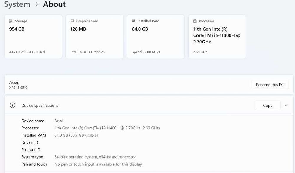 Dell XPS 15 9510 | 64GB RAM | 1TB SSD | i5-11400H | Стан нового