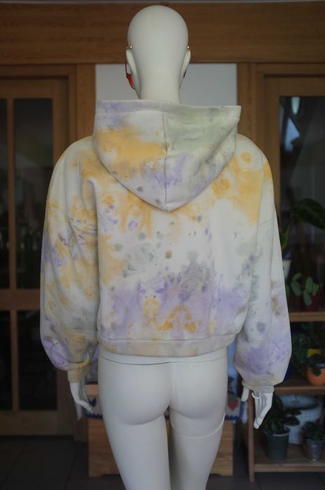 krótka bluza z kapturem crop tie dye gruba hoodie Flattop street luźna