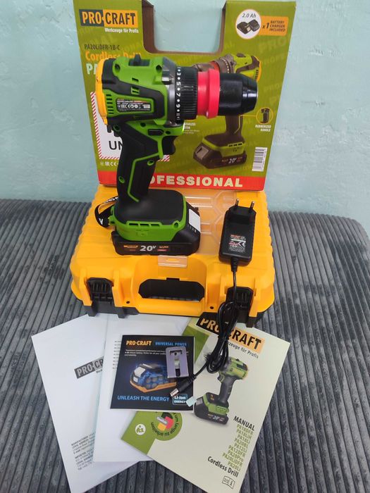 Дрель шуруповёрт procraft pa20li dfr патрон акумулятор 2а зарядка 50нм