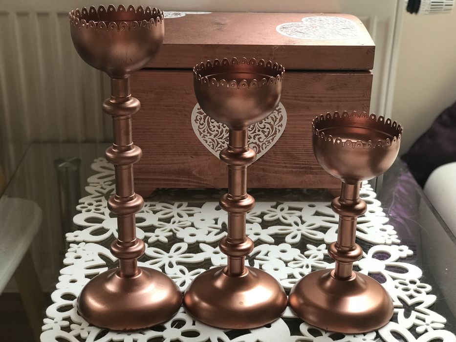 Świeczniki copper miedziane wesele dekoracje