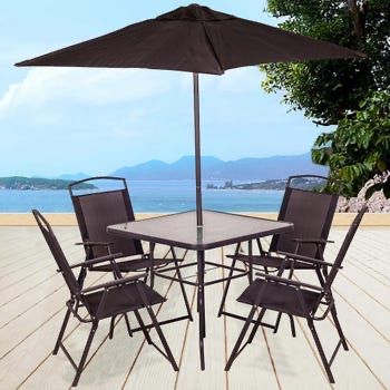 Conjunto de 6 peças com 4 cadeiras, mesa e guarda-sol, Cinza 165x65x112